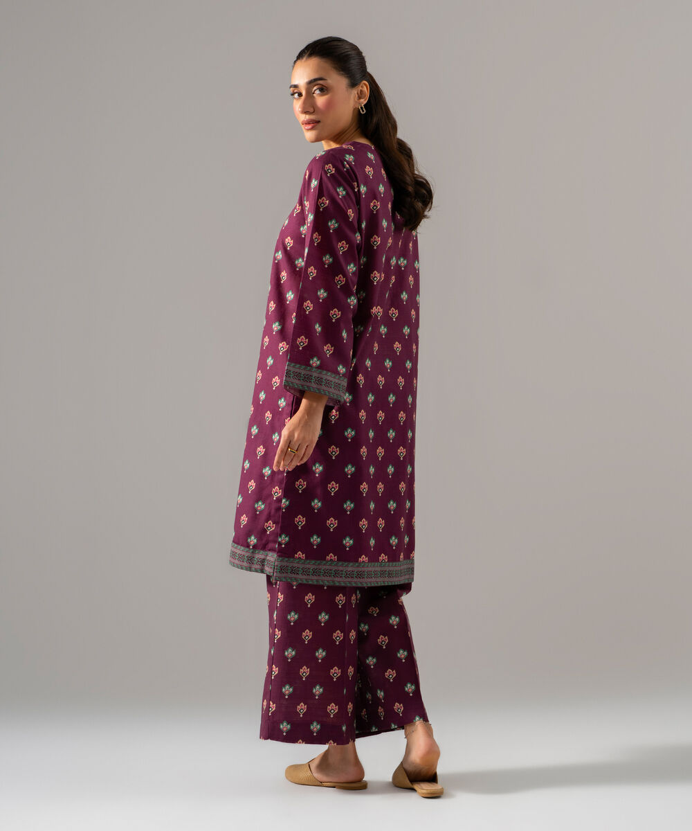 Women's RTW Khaddar Printed Purple 2 Piece Suit