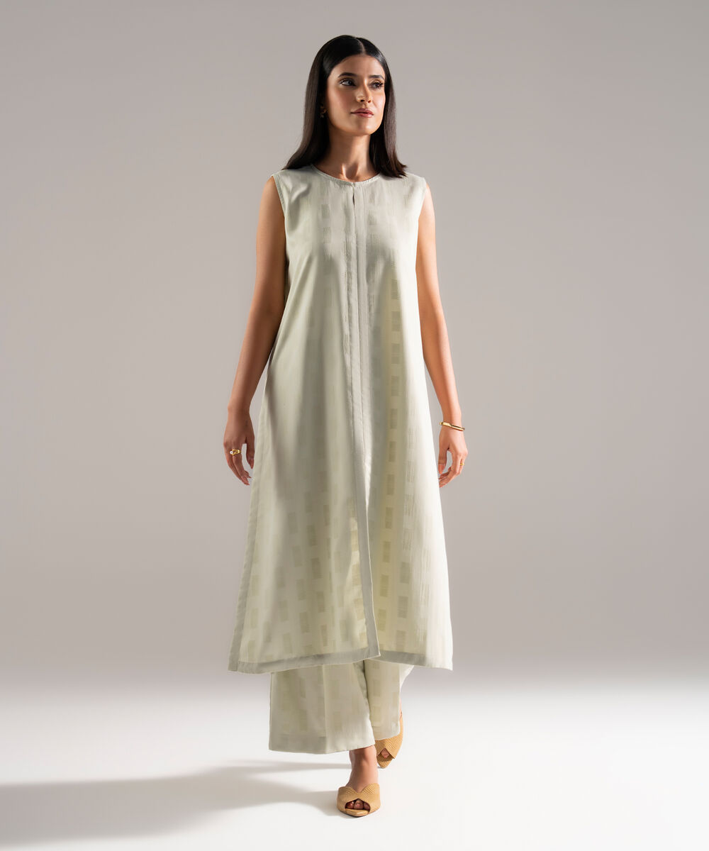 Women's RTW Poly Viscose Jacquard Solid Grey A-Line Shirt