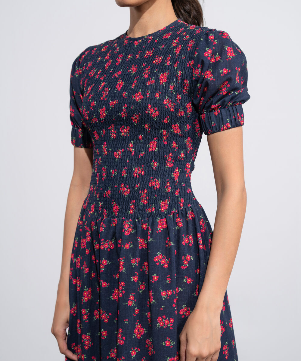 Women's Western Black And  Red Ditsy Printed Maxi Dress