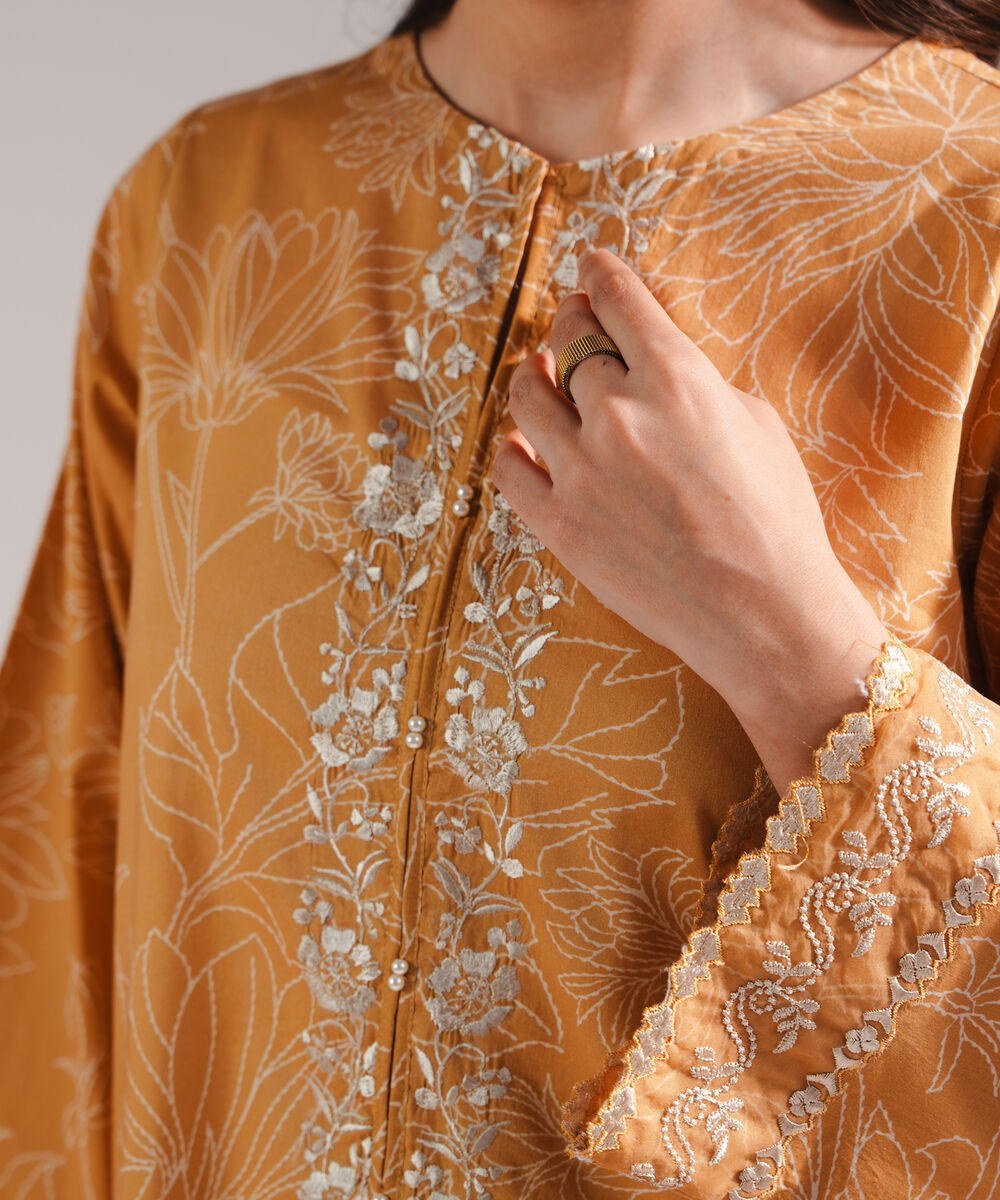 Women's RTW Lawn Embroidered Mustard 2 Piece Suit