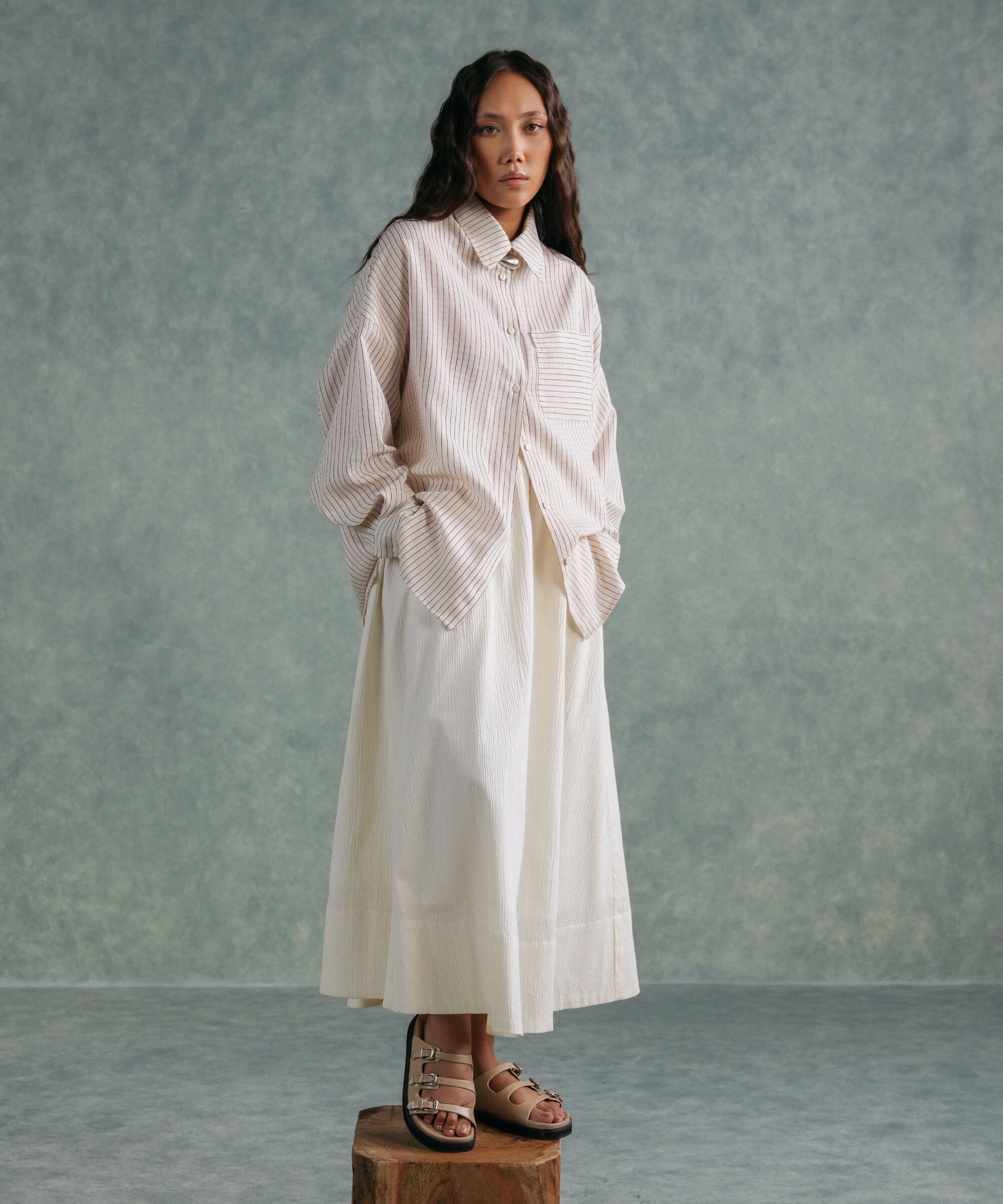 【WOOHWA】LAYERED SEER FLARE SK LAYERED SEER FLARE SK - WOOHWA | 60% - Asian Fashion Online