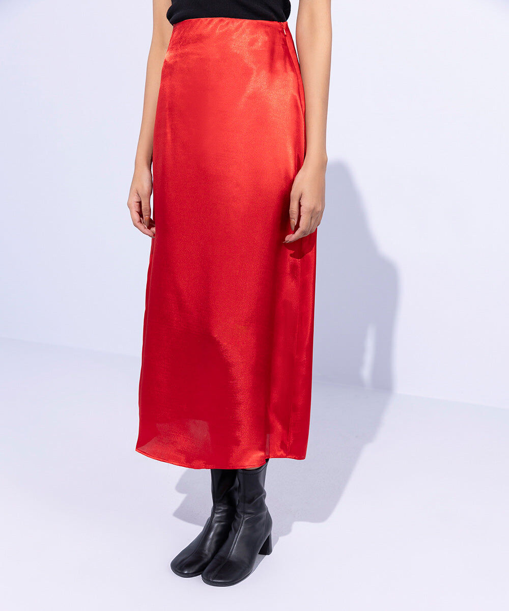 Woman - Red Satin Skirt