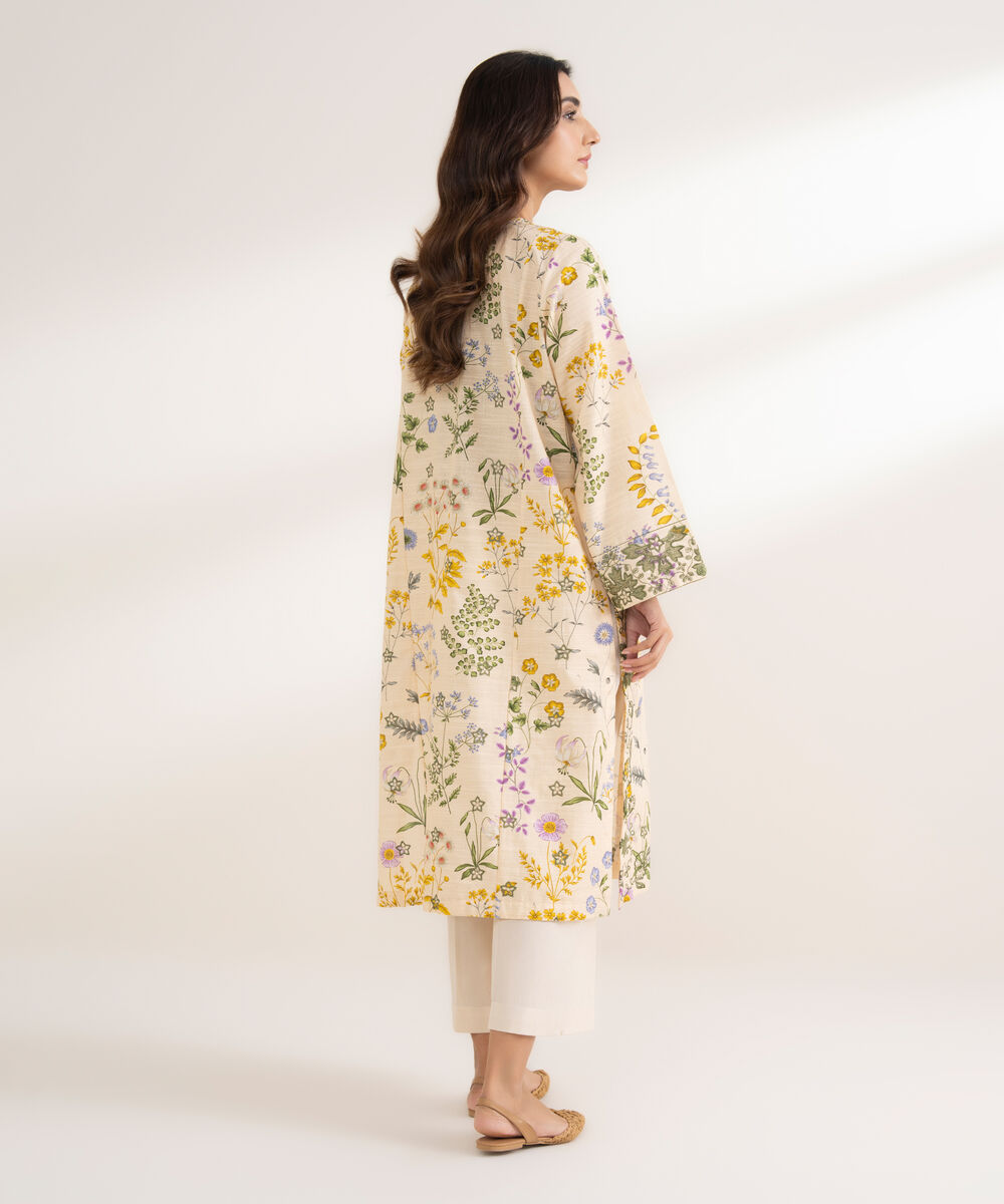 Women's RTW Khaddar Embroidered A-Line Pale Yellow Shirt