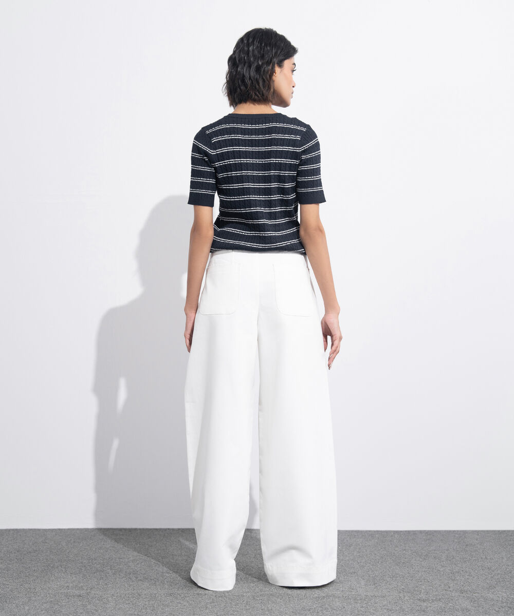 Women's Western Wear Blue Short Sleeve Striped Sweater