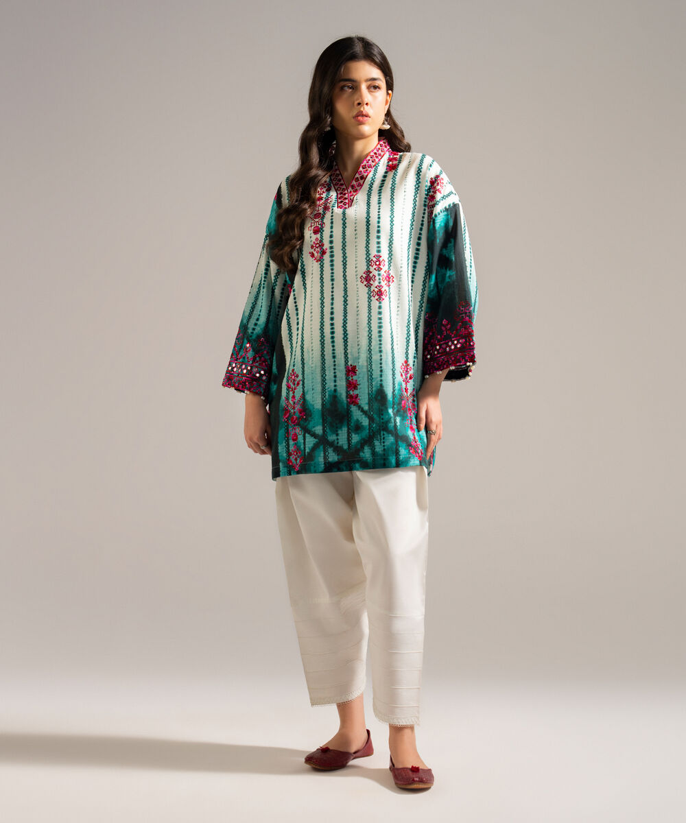 Women's RTW Dobby Embroidered Multi Drop Shoulder Shirt