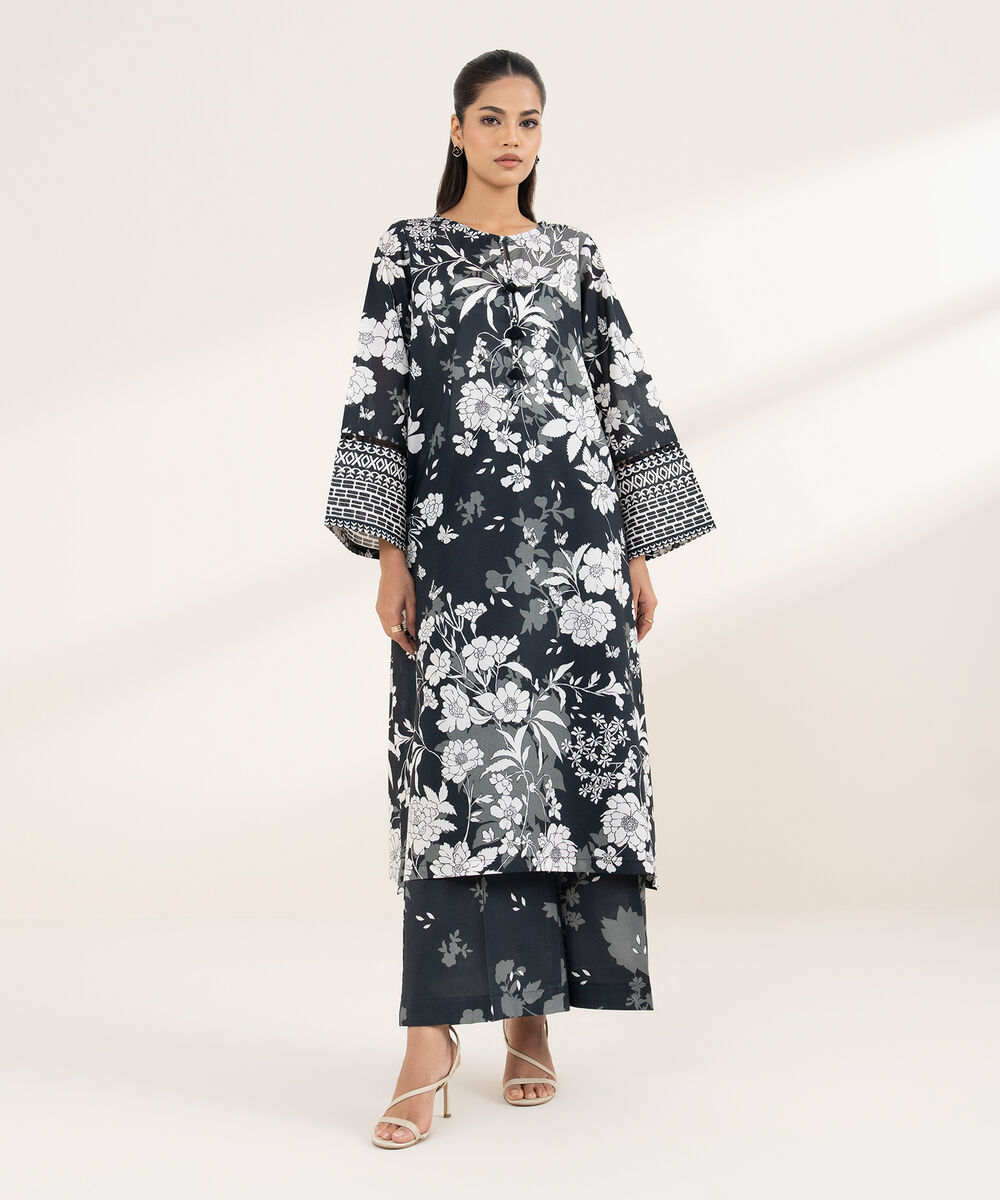 Women's RTW Cambric Black Printed A-Line Shirt