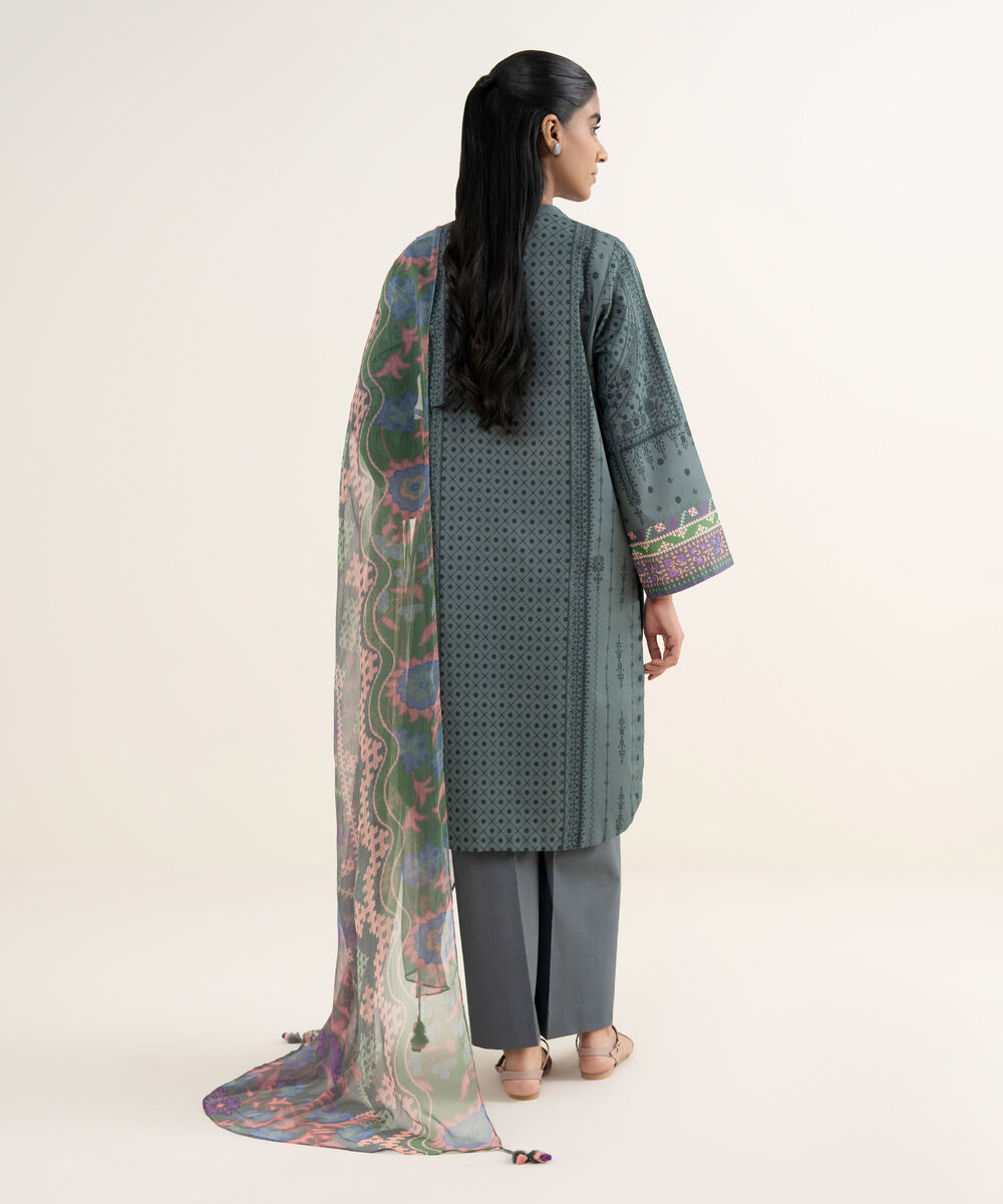 Women's Unstitched Lawn Printed Grey 3 Piece Suit