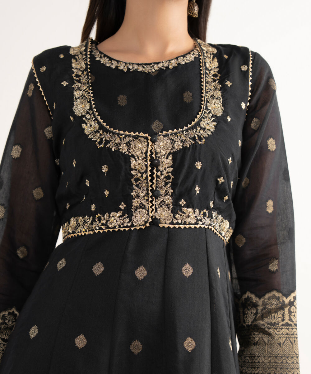 Women's RTW Zari Jacquard Black Embroidered 3 Piece Suit