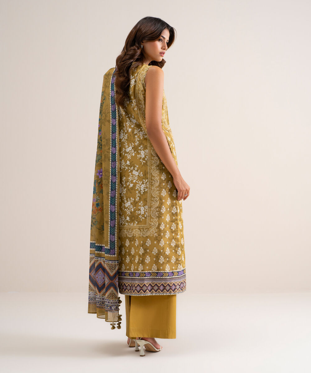 Women's Unstitched Printed Lawn Mustard 3 Piece Suit