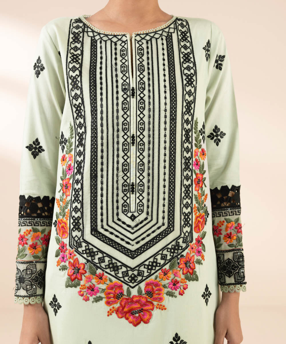 Woman - Multi 3 Piece - Embroidered Cotton Satin Suit