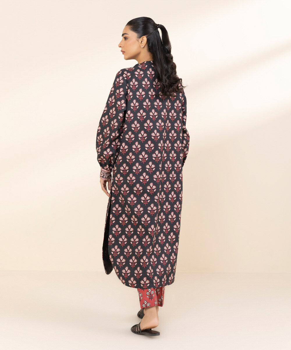 Women's Unstitched Black Cotton 2 Piece Suit