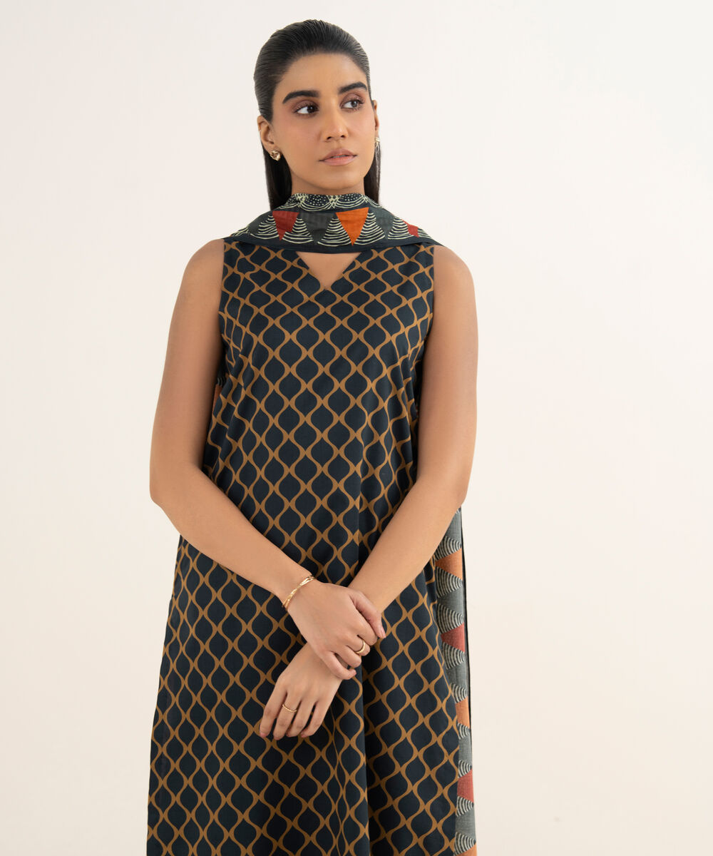 Women's Unstitched Lawn Printed Black 3 Piece Suit