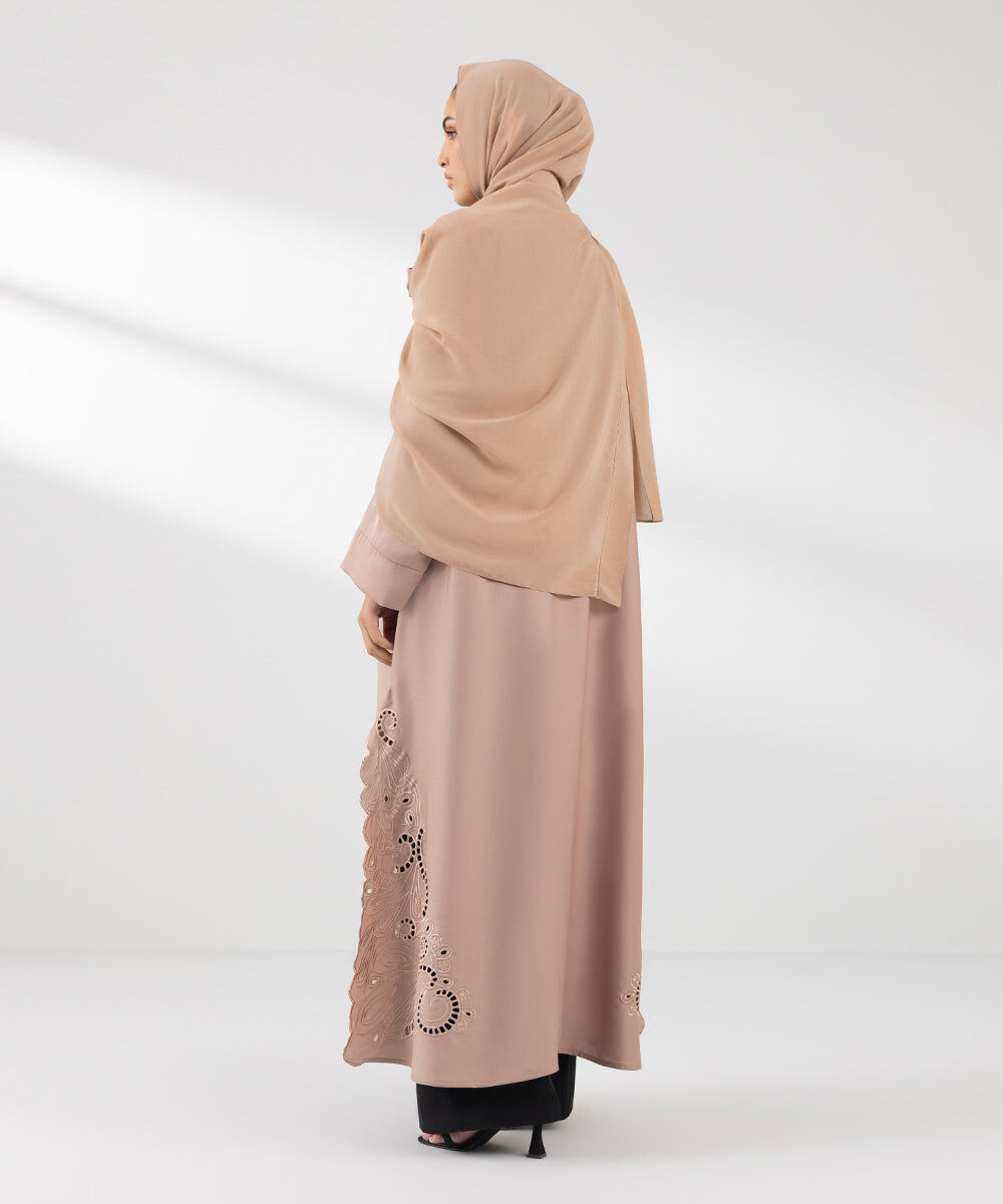 Woman - Pink Embroidered Abaya Set