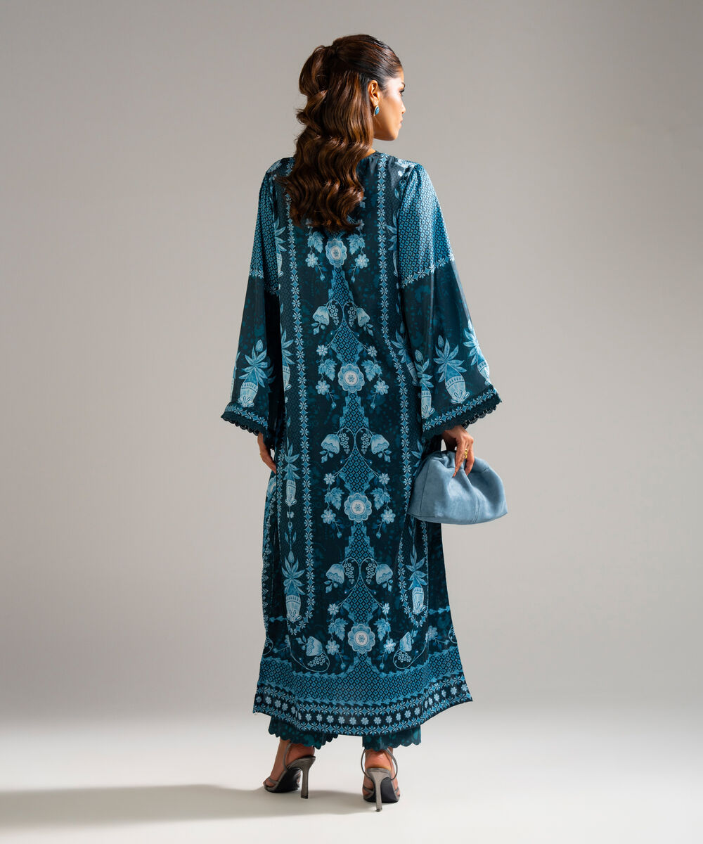 Women's RTW Blended Satin Printed Green 2 Piece Suit