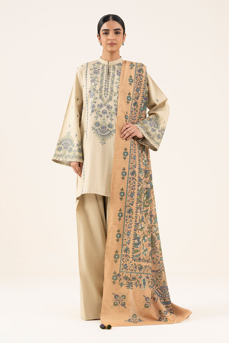 2 Piece - Embroidered Cotton Suit