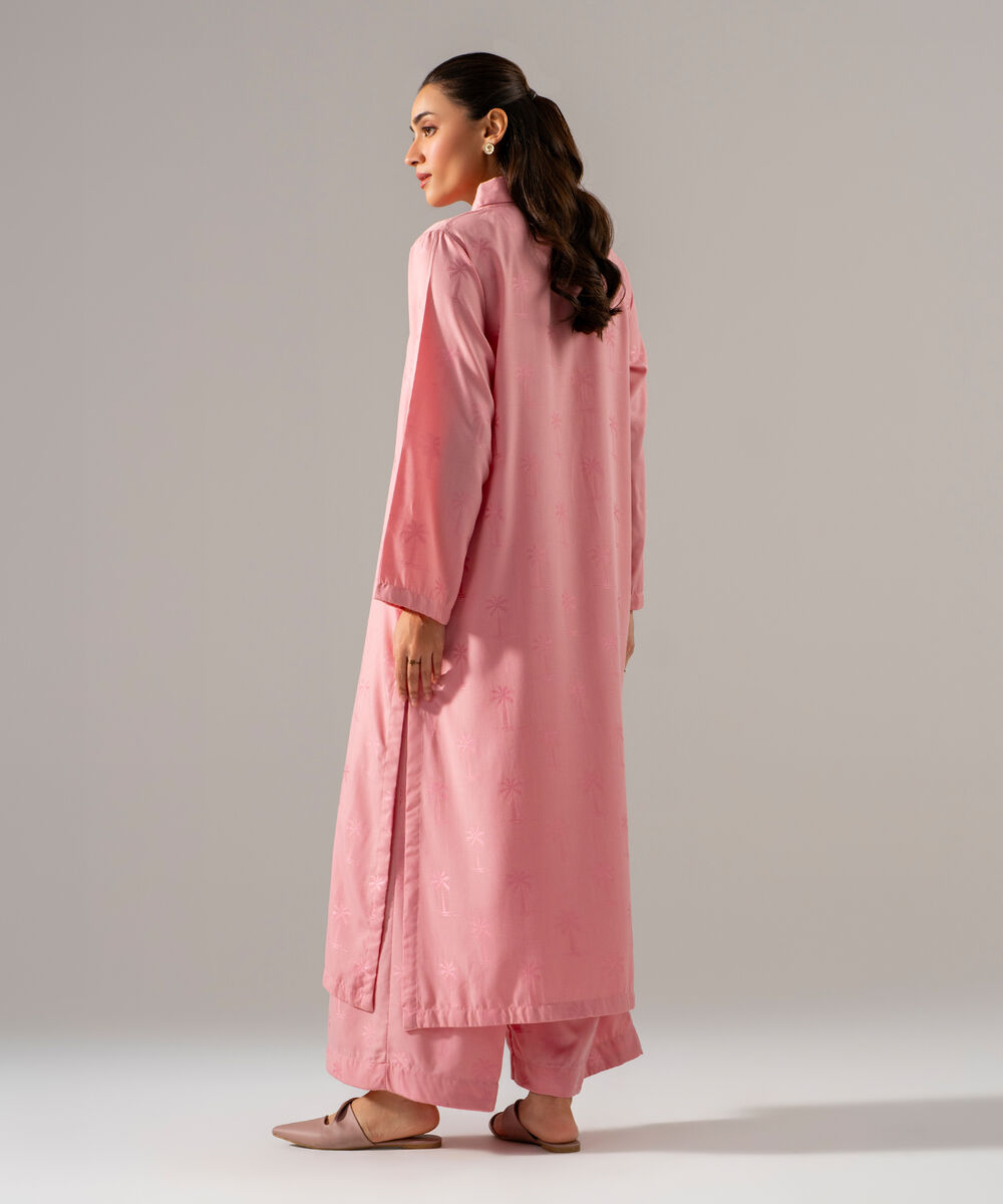 Women's RTW Poly Viscose Jacquard Solid Pink 2 Piece Suit