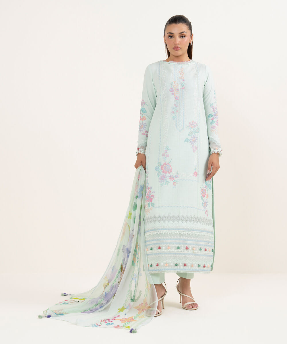 Women's Unstitched Dobby Dyed Three Piece Suit