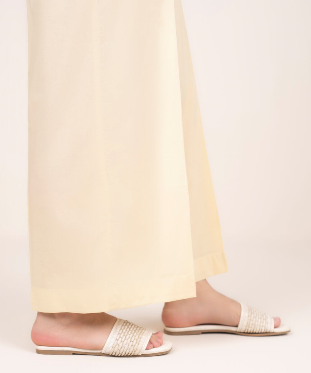 Women's RTW Cotton Viscose Beige Solid Flared Pants