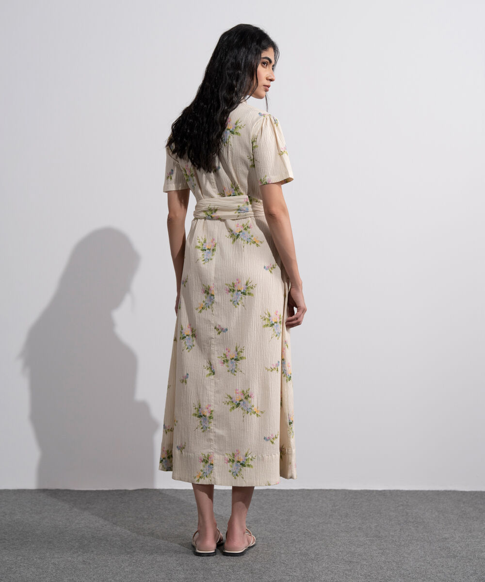 Women's Multi Floral Printed Seersucker Dress