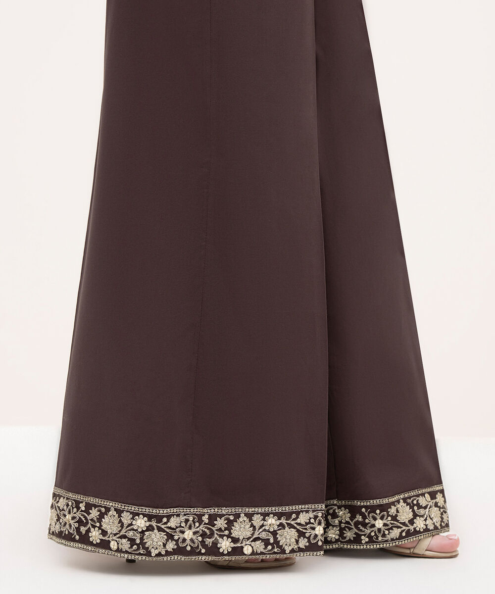 Women's RTW Cambric Brown Embroidered Flared Pants