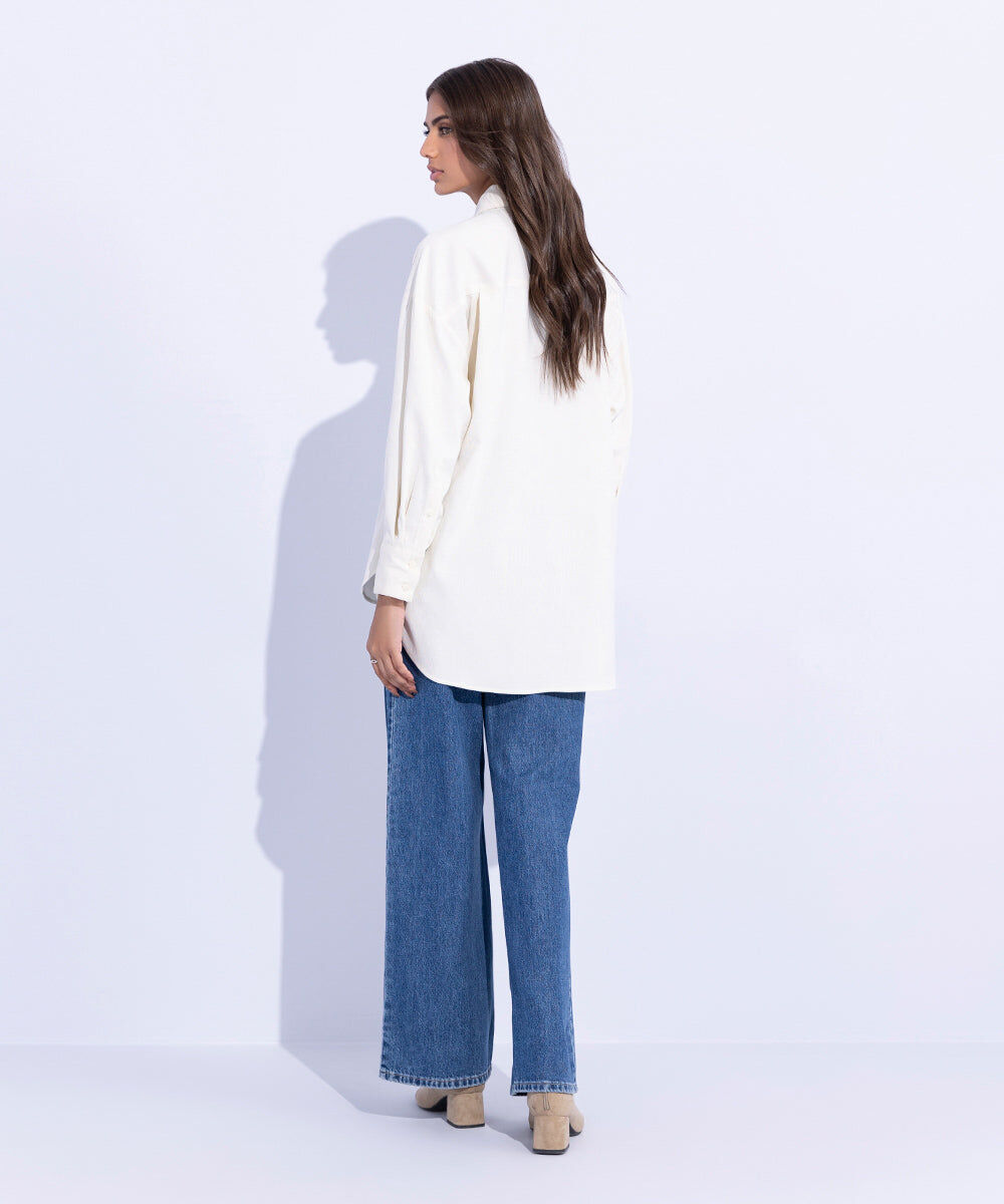 Woman - White Corduroy Oversized Shirt
