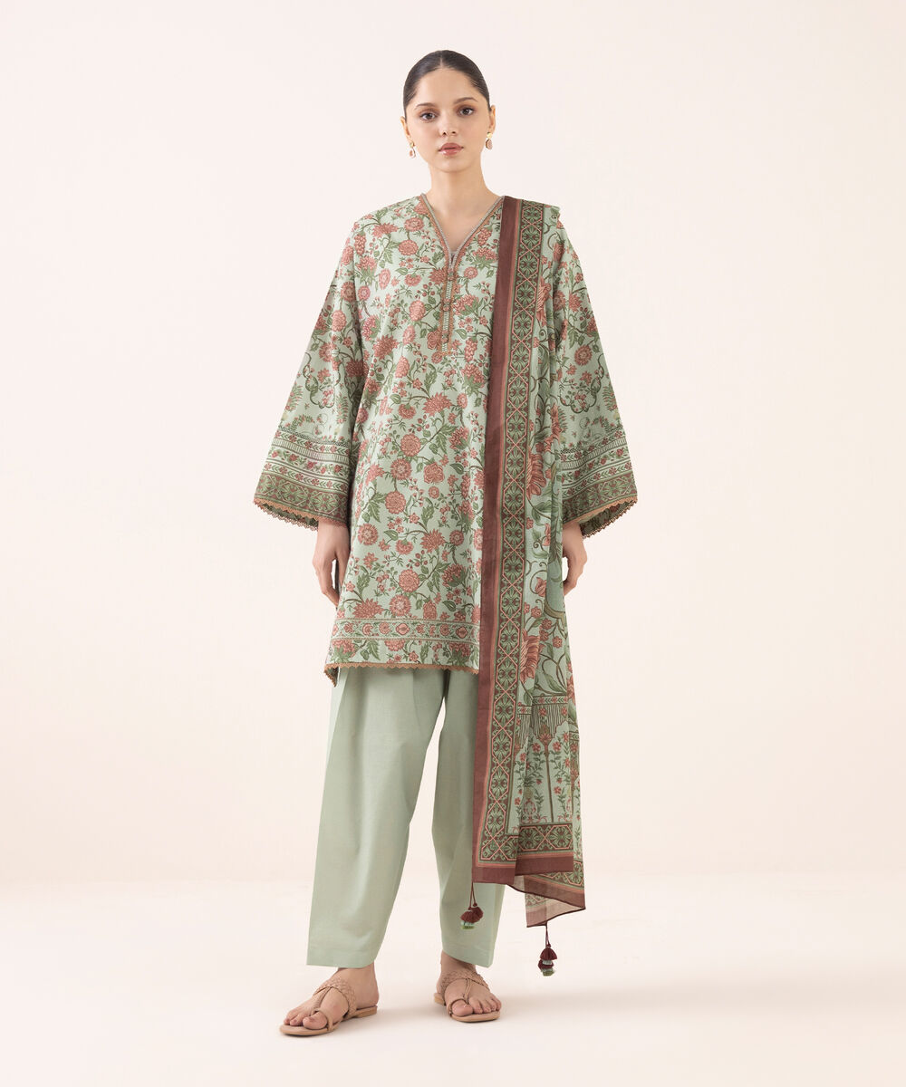 Women's Unstitched Cotton Printed Three Piece Suit