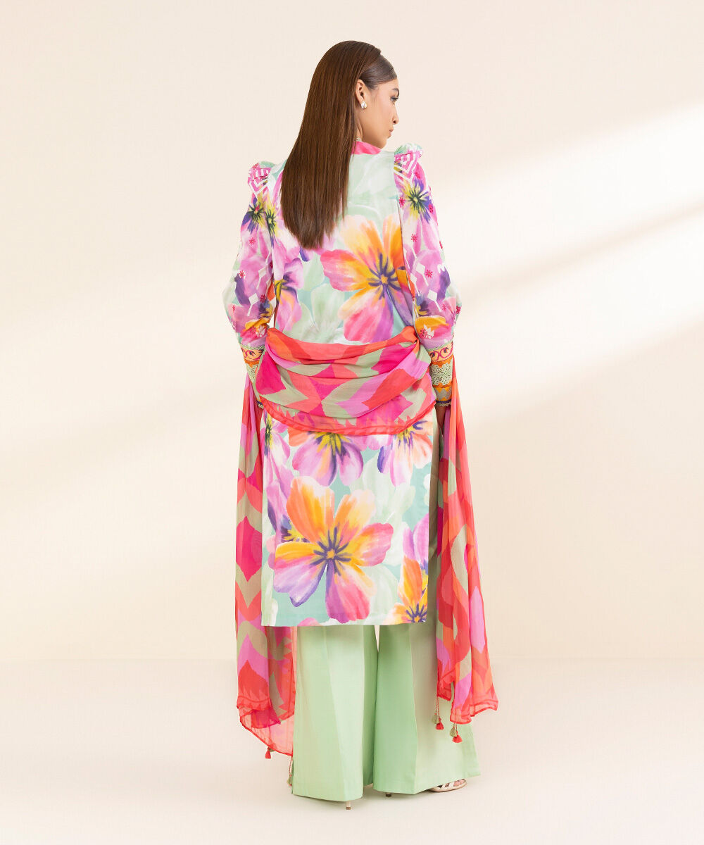 Women's Unstitched Lawn Embroidered Multi 3 Piece Suit