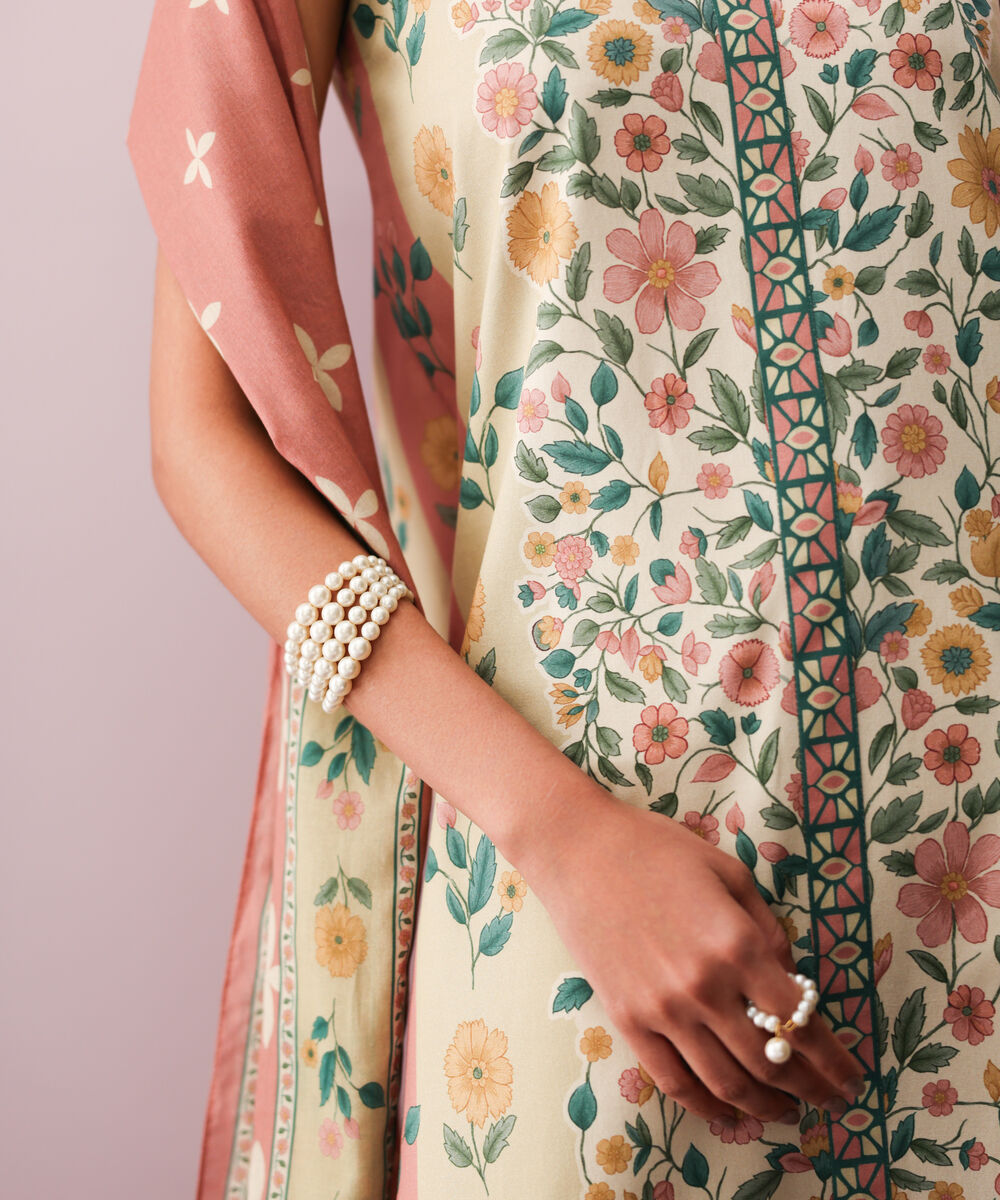 Women's Unstitched Cotton Printed Multi Three Piece Suit