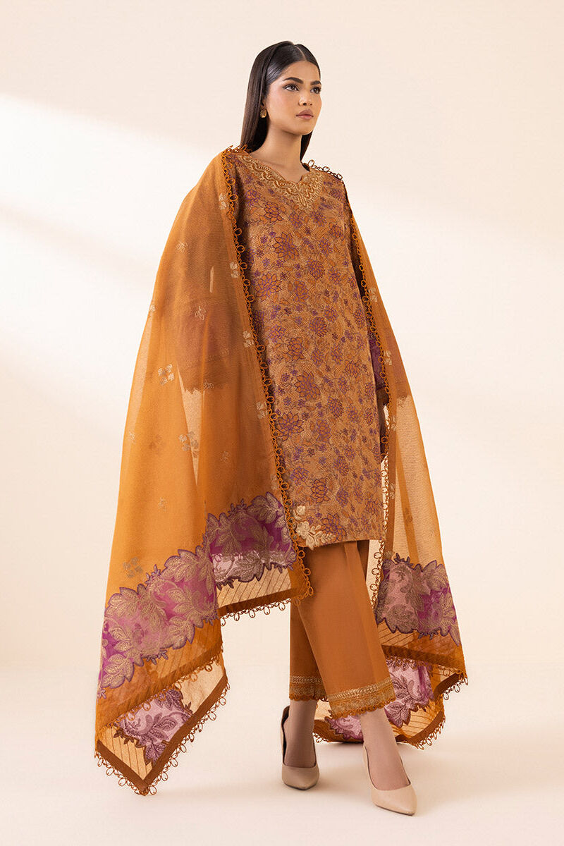3 Piece - Embroidered Cotton Jacquard Suit