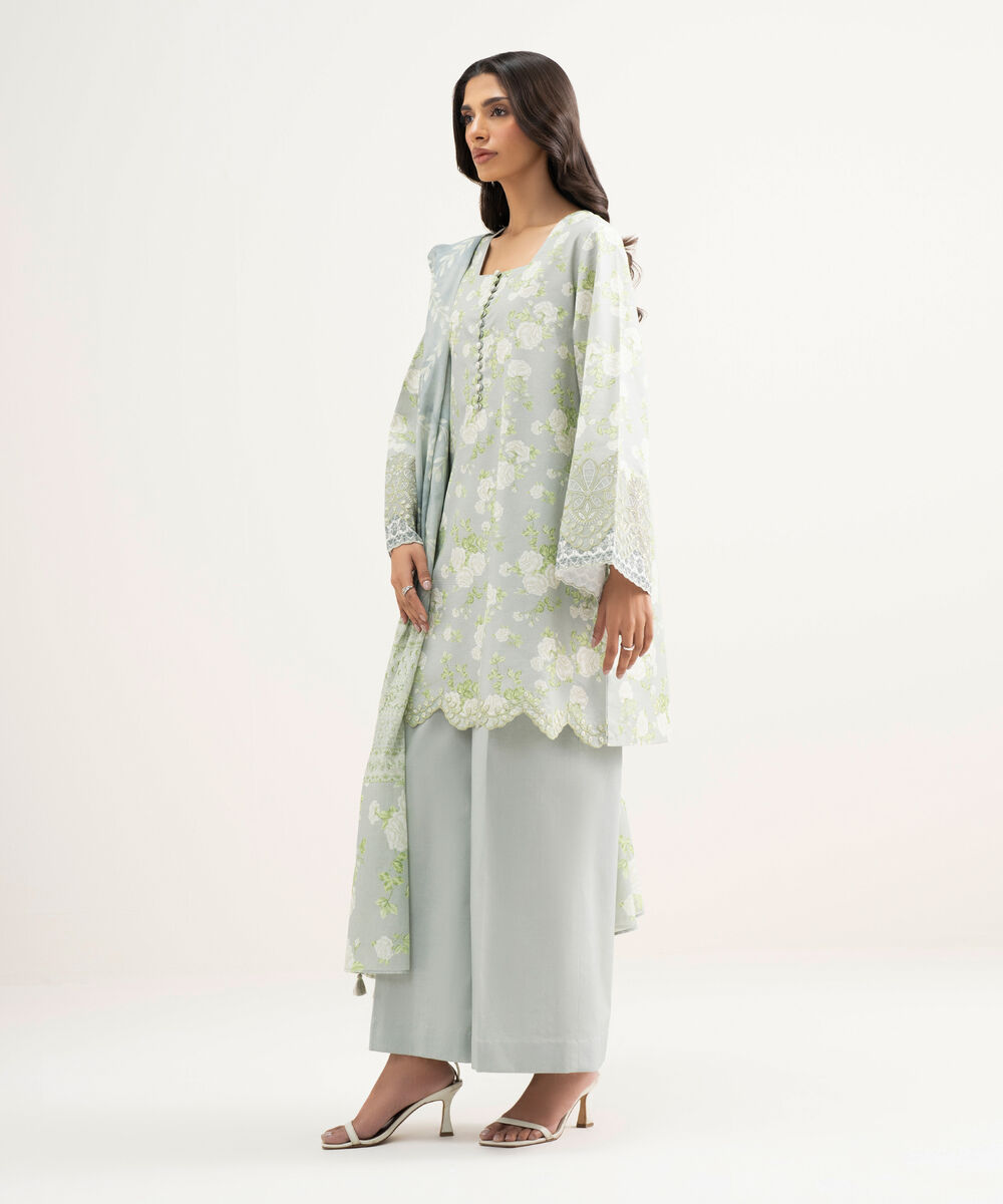 Women's Unstitched Zari Lawn Embroidered Grey 3 Piece Suit