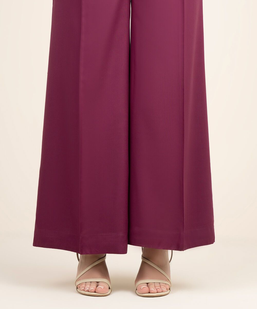 Women's RTW Viscose Linen Solid Purple Flared Pants