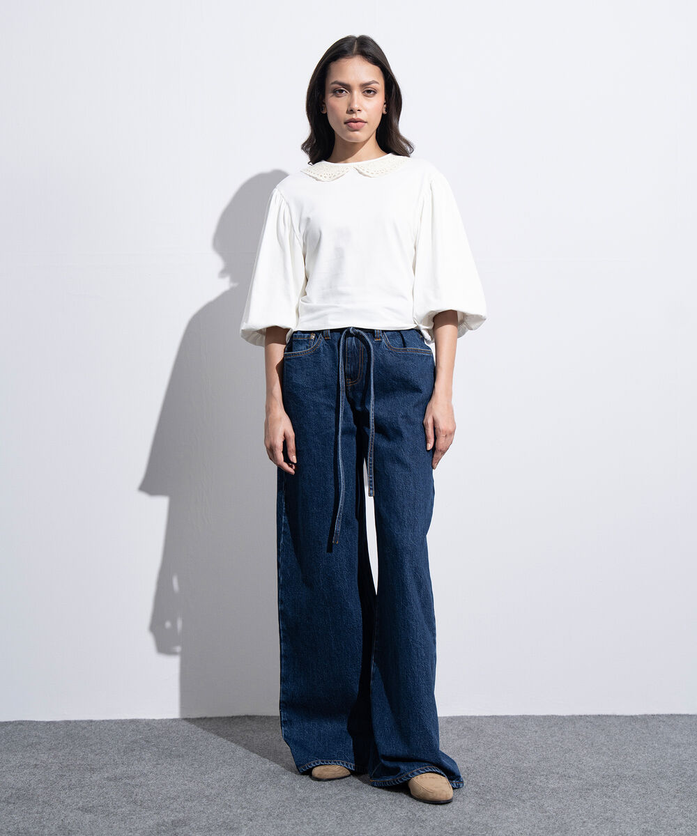 Women's Western White Embroidered Collar Top