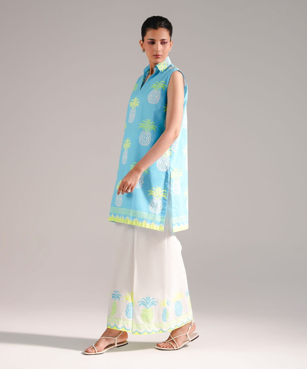 Women's RTW Dobby Printed Bright Blue 2 Piece Suit