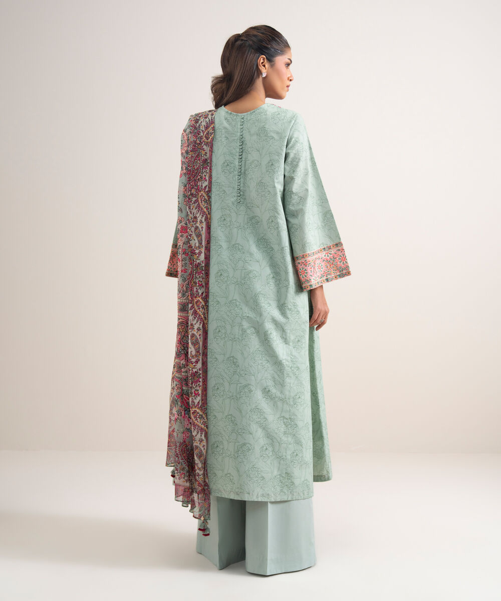 Women's Unstitched Lawn Embroidered Green 2 Piece Suit