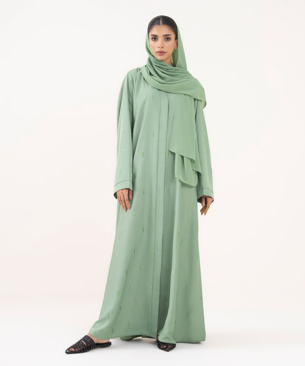 Women's Green Polyester Abaya Set