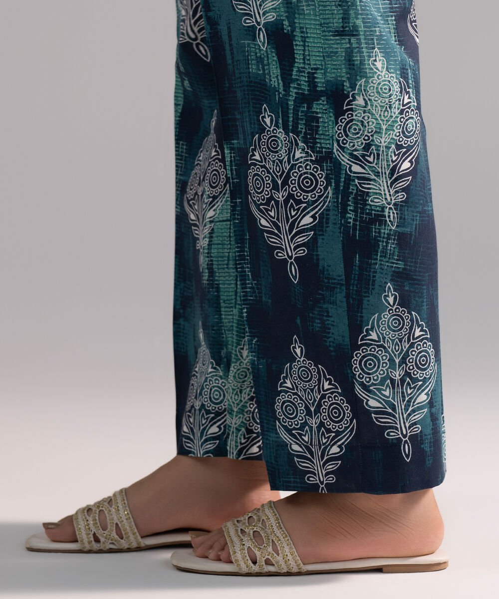 Women's RTW Cambric Printed Dark Blue Straight Pants