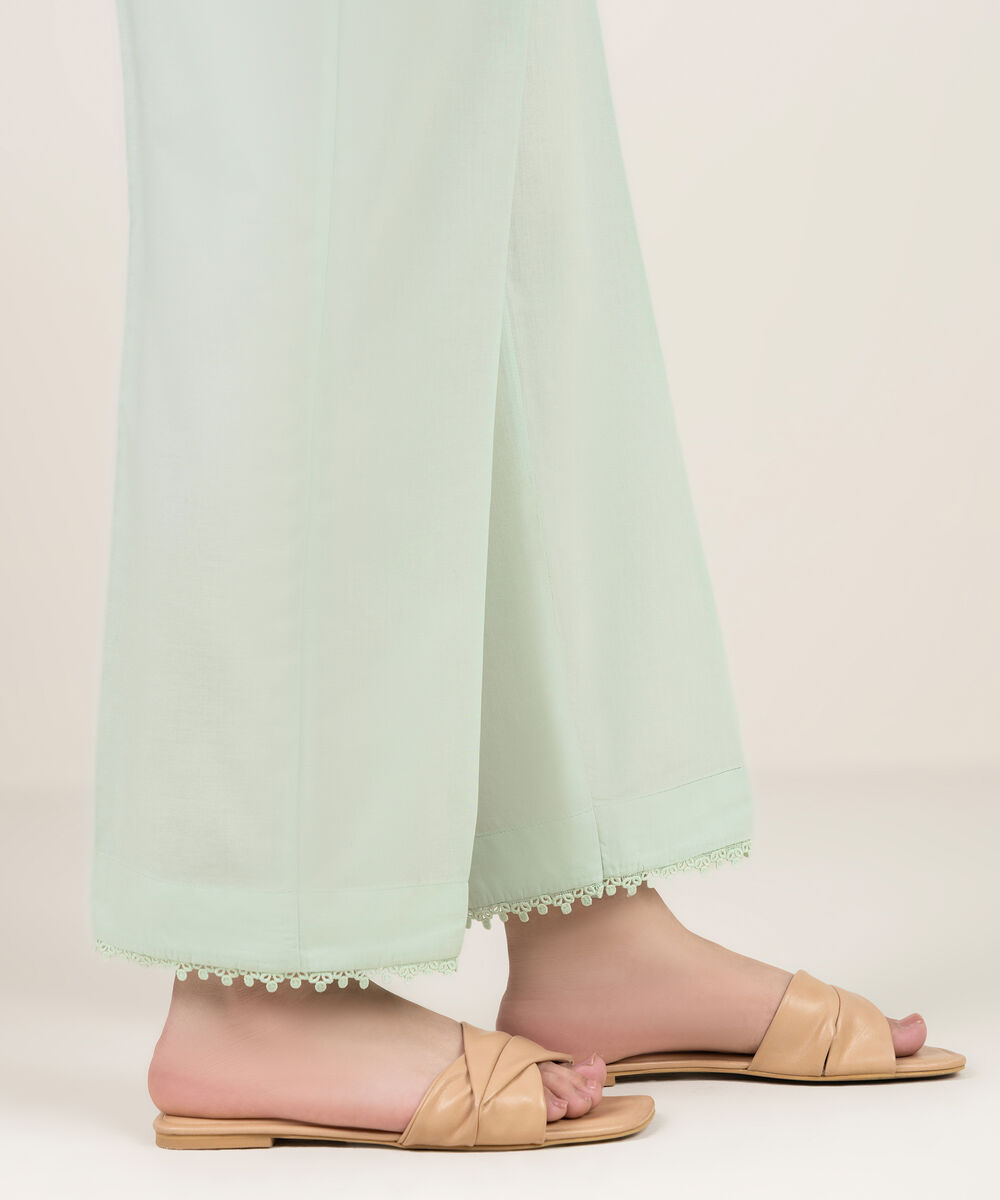 Women's RTW Cambric Solid Mint Green Straight Pants