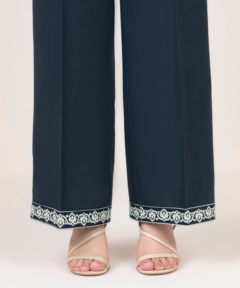 Women's RTW Khaddar Solid Navy Blue Culottes