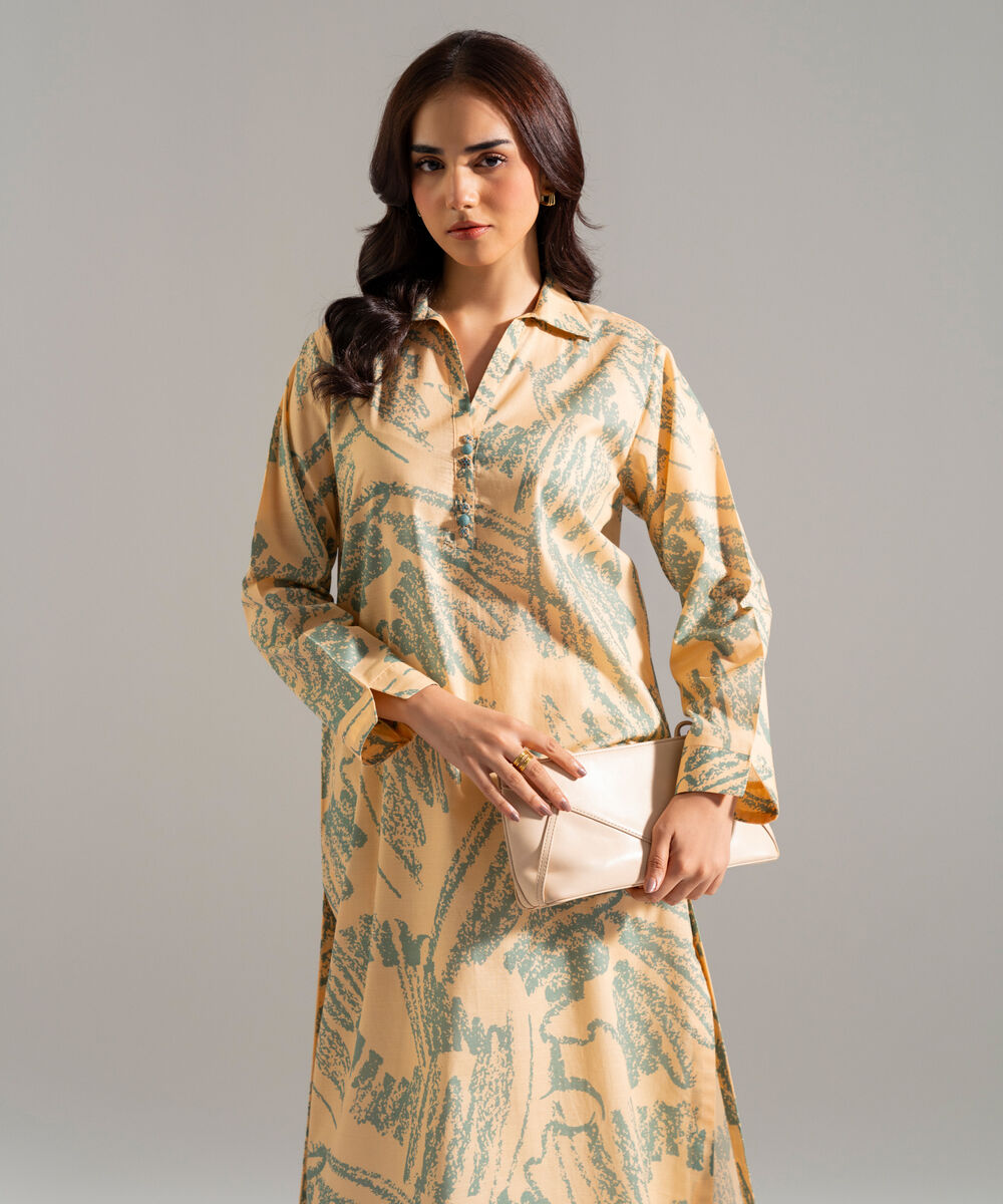 Women's RTW Slub Lawn Printed Multi Straight Shirt