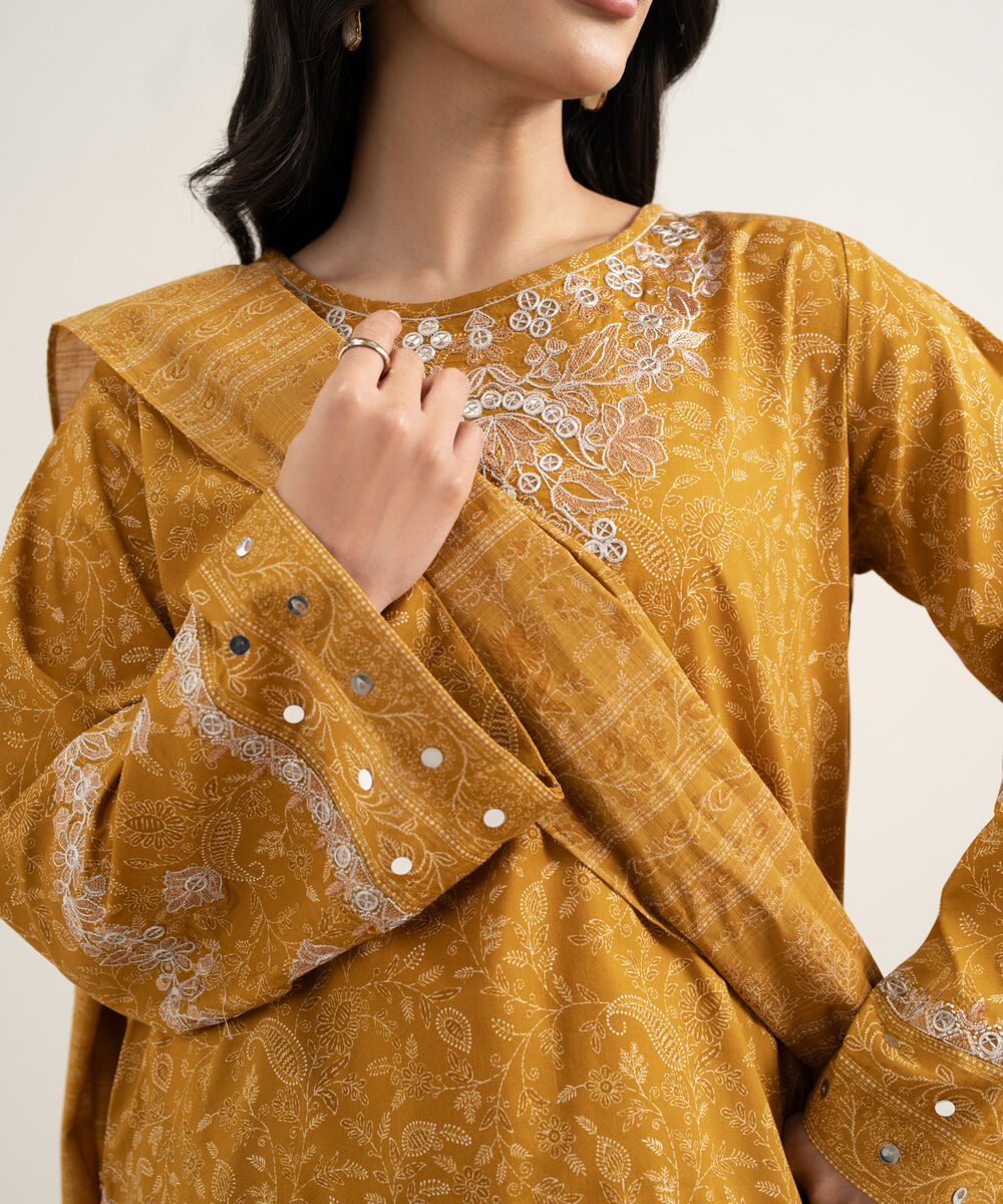 Women's Unstitched Lawn Embroidered Yellow 3 Piece Suit