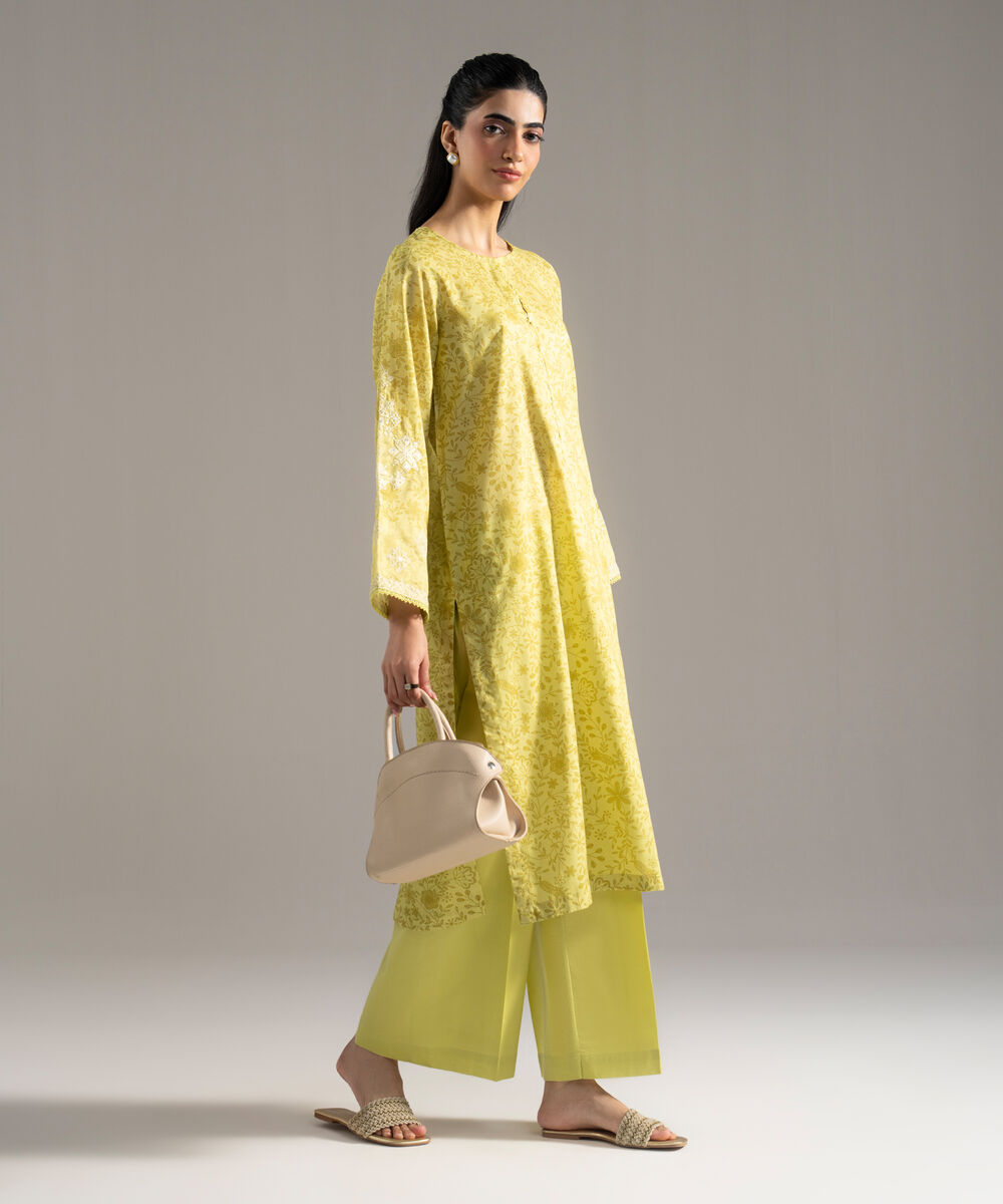 Women's RTW Lawn Printed Embroidered Green 2 Piece Suit