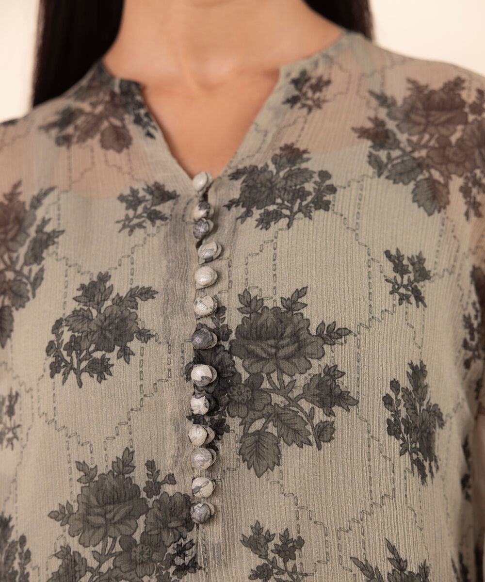 Women's Unstitched Chiffon Printed Grey 3 Piece Suit