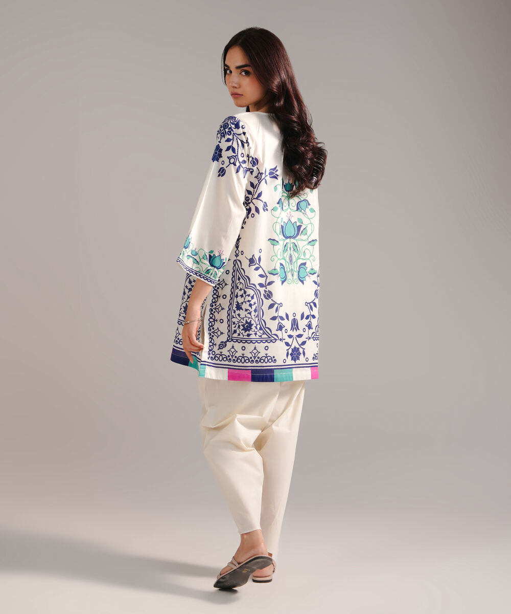 Women's RTW Cambric Printed Off White Straight Shirt