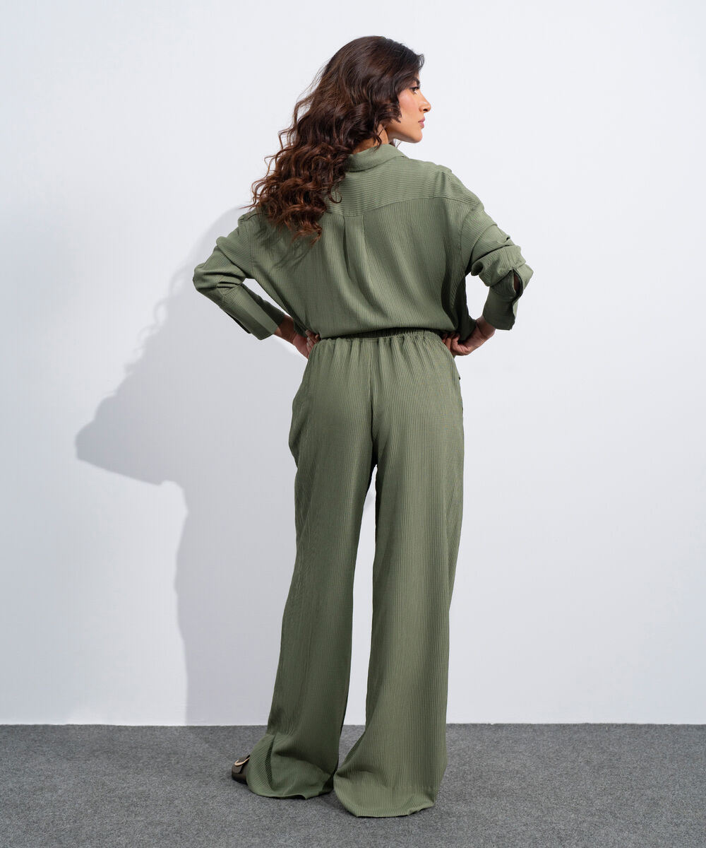 Women's Western Olive Green Seersucker Pull-On Trousers