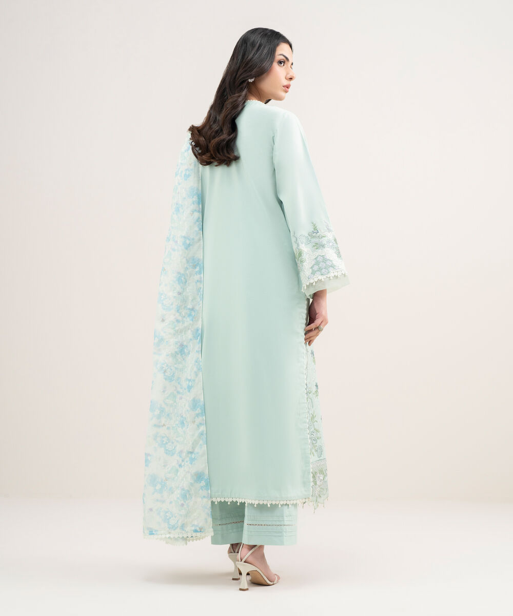 Women's Unstitched Lawn Embroidered Aqua 3 Piece Suit
