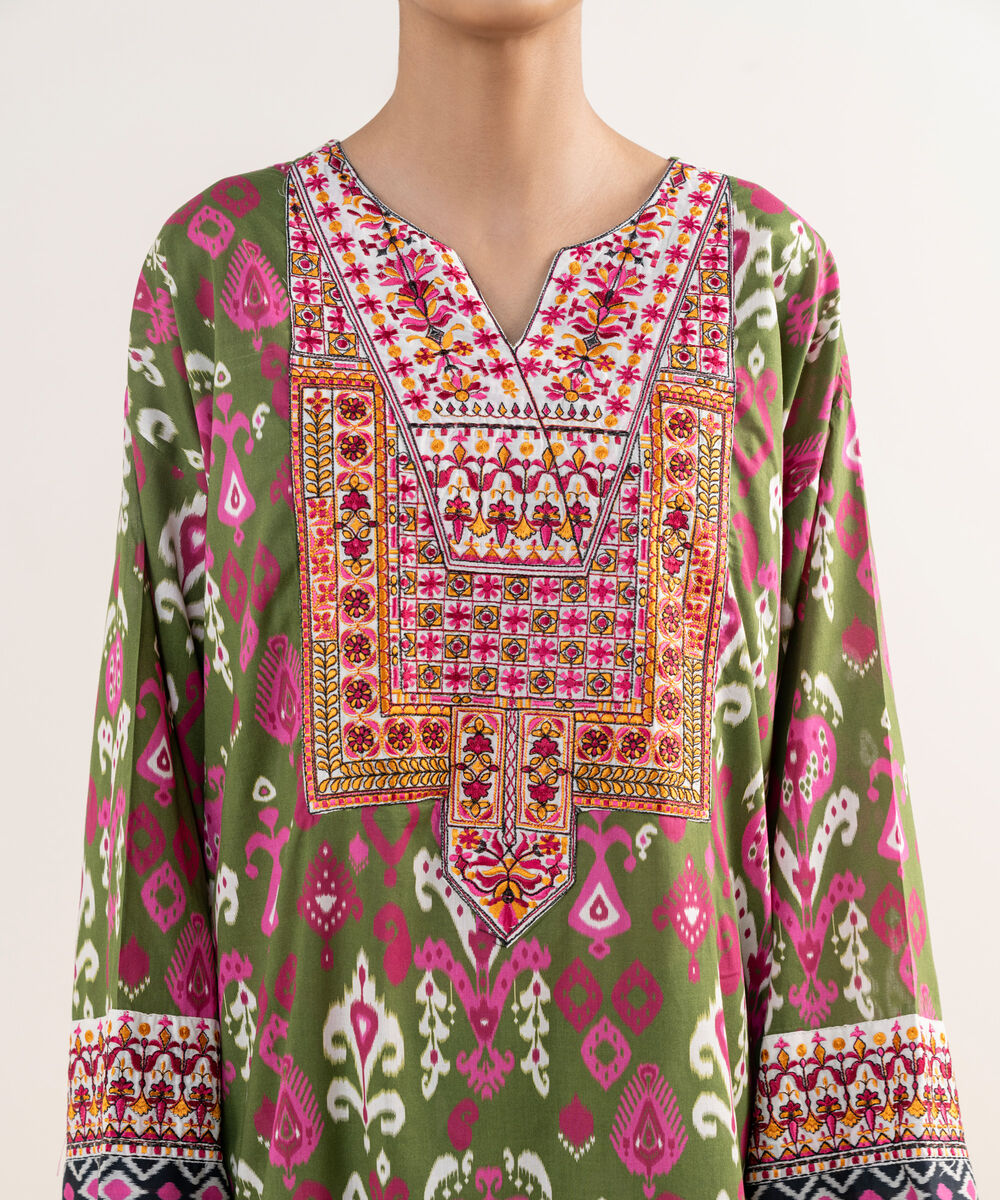 Women's RTW Lawn Green Embroidered 3 Piece Suit