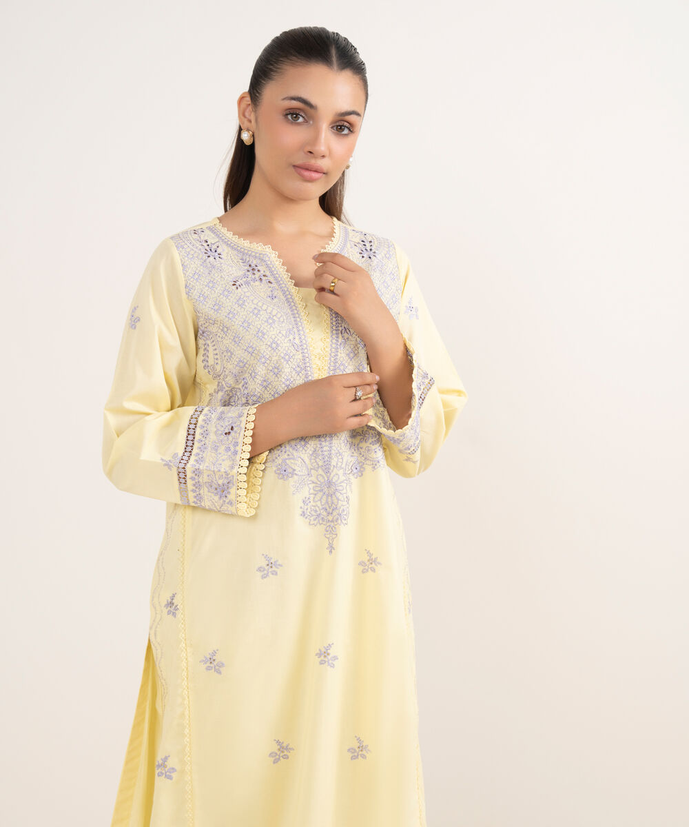 Women's RTW Cambric Lime Yellow Dyed Aline Shirt