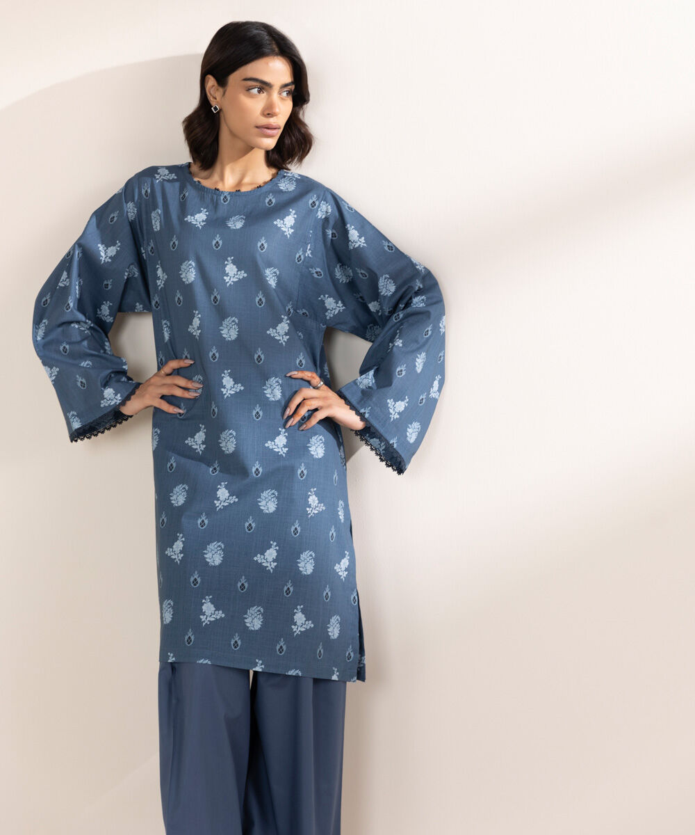 Women's RTW Cross Hatch Blue Printed Boxy Shirt