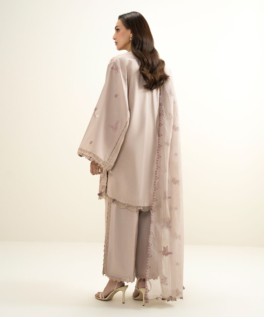 Women's Unstitched Lawn Embroidered Pink 3 Piece Suit