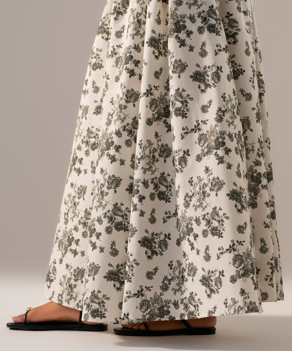 Women's RTW Poplin Printed White Skirt